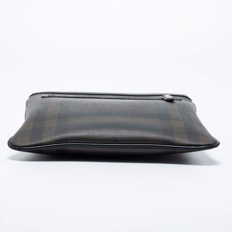 Pre Owned Burberry Black/Dark Brown Smoke Checked PVC And Leather Messenger Bag