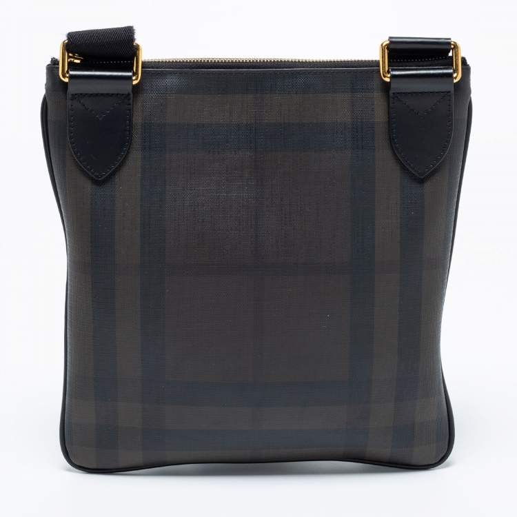 Pre Owned Burberry Black/Dark Brown Smoke Checked PVC And Leather Messenger Bag