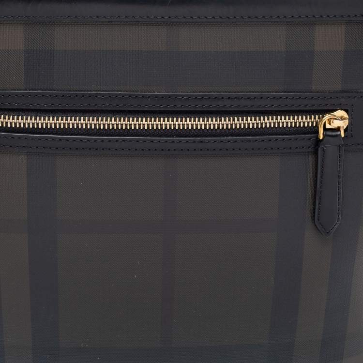 Pre Owned Burberry Black/Dark Brown Smoke Checked PVC And Leather Messenger Bag