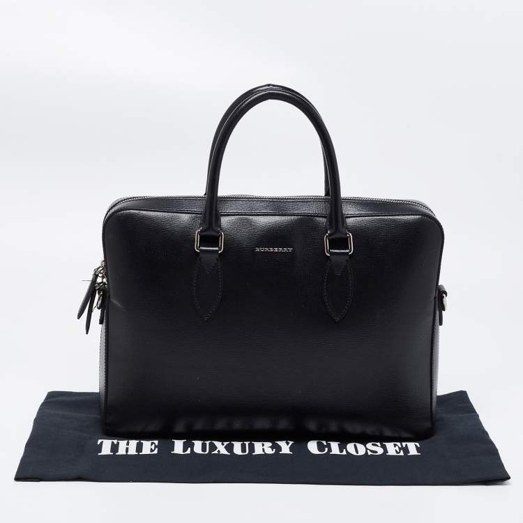 Pre Owned Burberry Black Leather Briefcase Bag