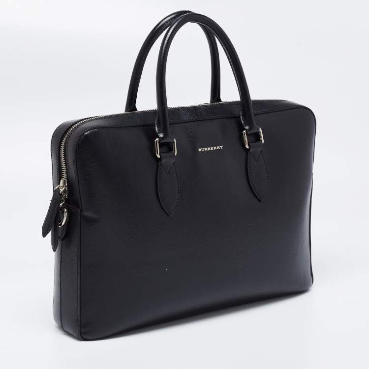 Pre Owned Burberry Black Leather Briefcase Bag