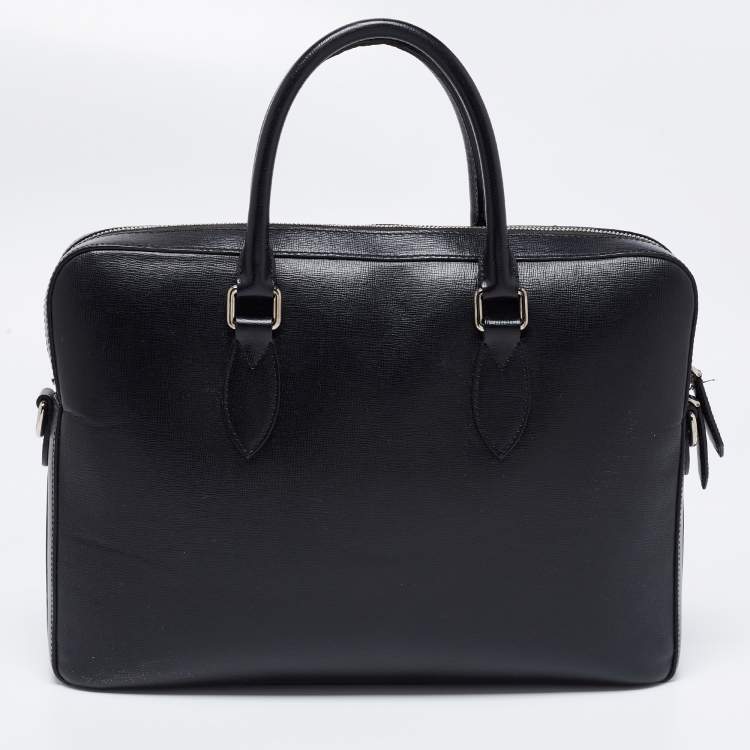 Pre Owned Burberry Black Leather Briefcase Bag
