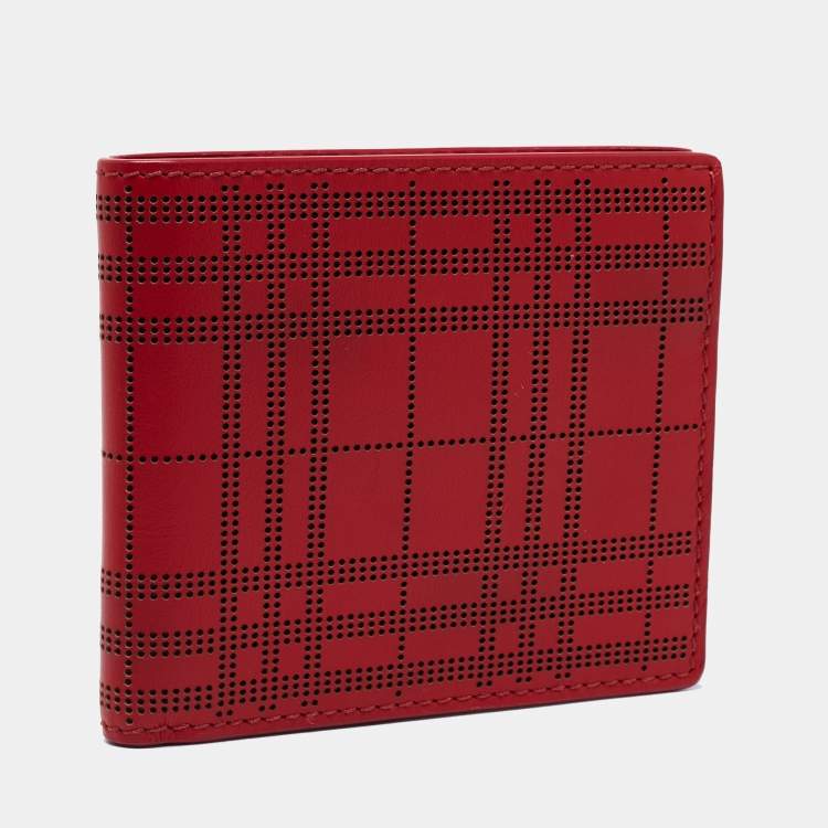 Pre Owned Burberry Red Perforated Leather Bill Bifold Wallet