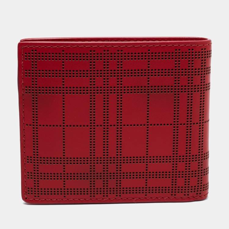 Pre Owned Burberry Red Perforated Leather Bill Bifold Wallet