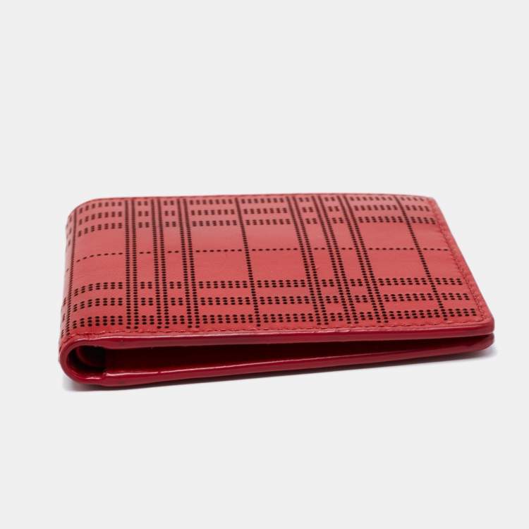 Pre Owned Burberry Red Perforated Leather Bill Bifold Wallet