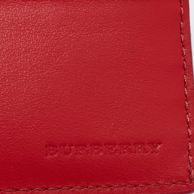 Pre Owned Burberry Red Perforated Leather Bill Bifold Wallet