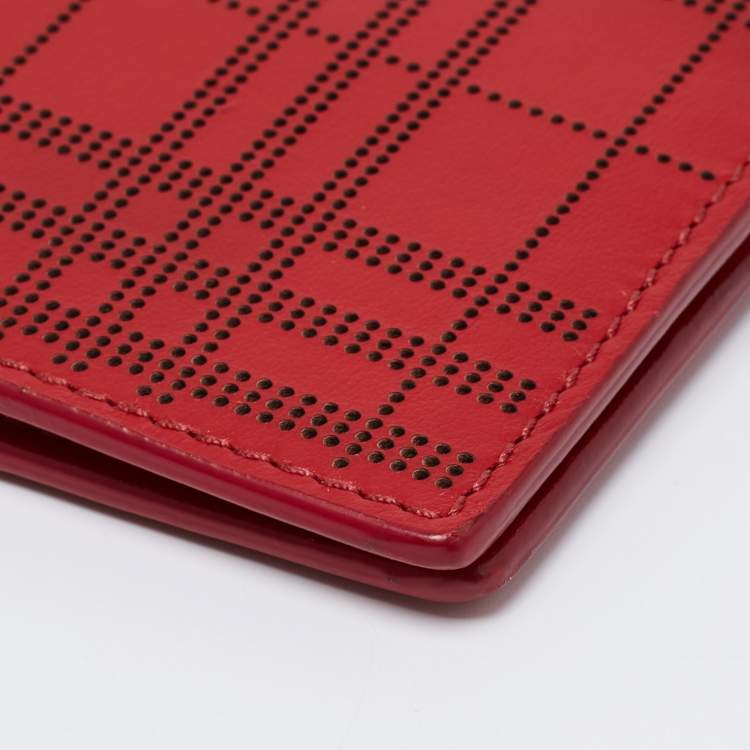 Pre Owned Burberry Red Perforated Leather Bill Bifold Wallet
