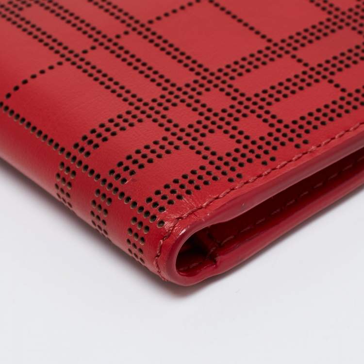 Pre Owned Burberry Red Perforated Leather Bill Bifold Wallet