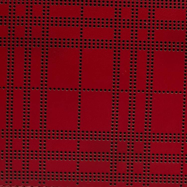 Pre Owned Burberry Red Perforated Leather Bill Bifold Wallet