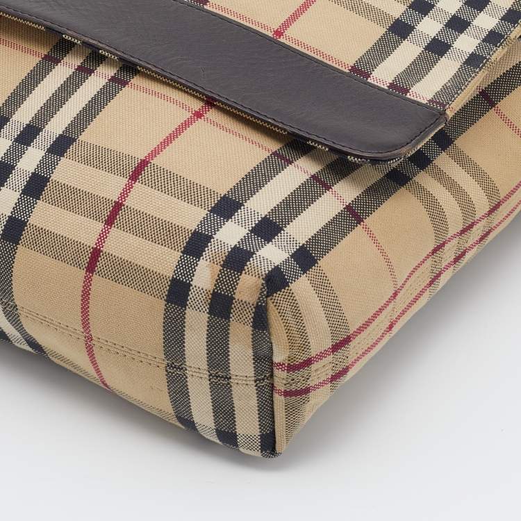 Pre Owned Burberry Beige/Black Nova Check Canvas and Leather Messenger Bag