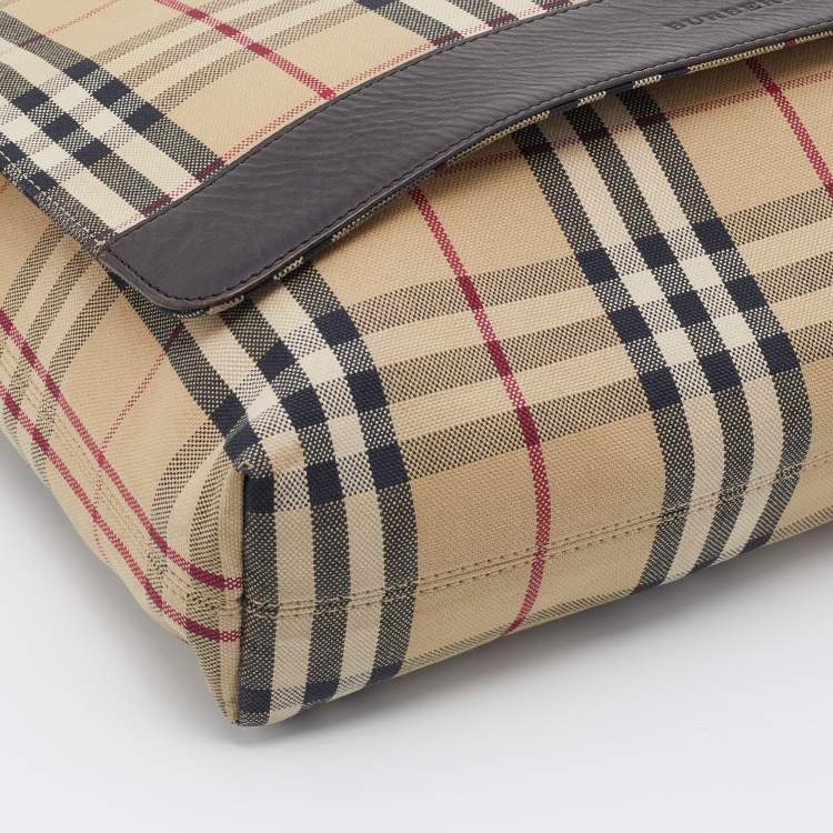 Pre Owned Burberry Beige/Black Nova Check Canvas and Leather Messenger Bag