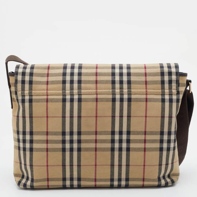 Pre Owned Burberry Beige/Black Nova Check Canvas and Leather Messenger Bag