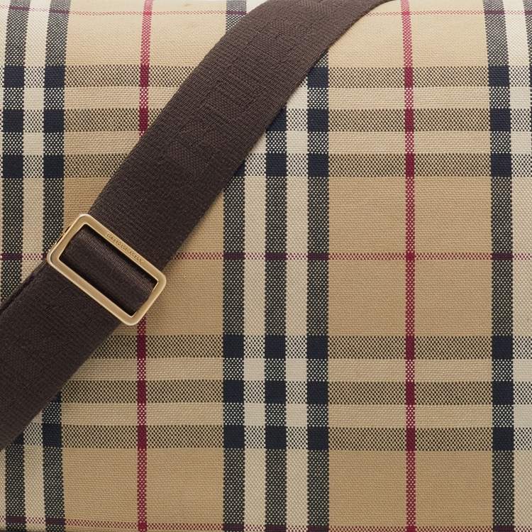 Pre Owned Burberry Beige/Black Nova Check Canvas and Leather Messenger Bag