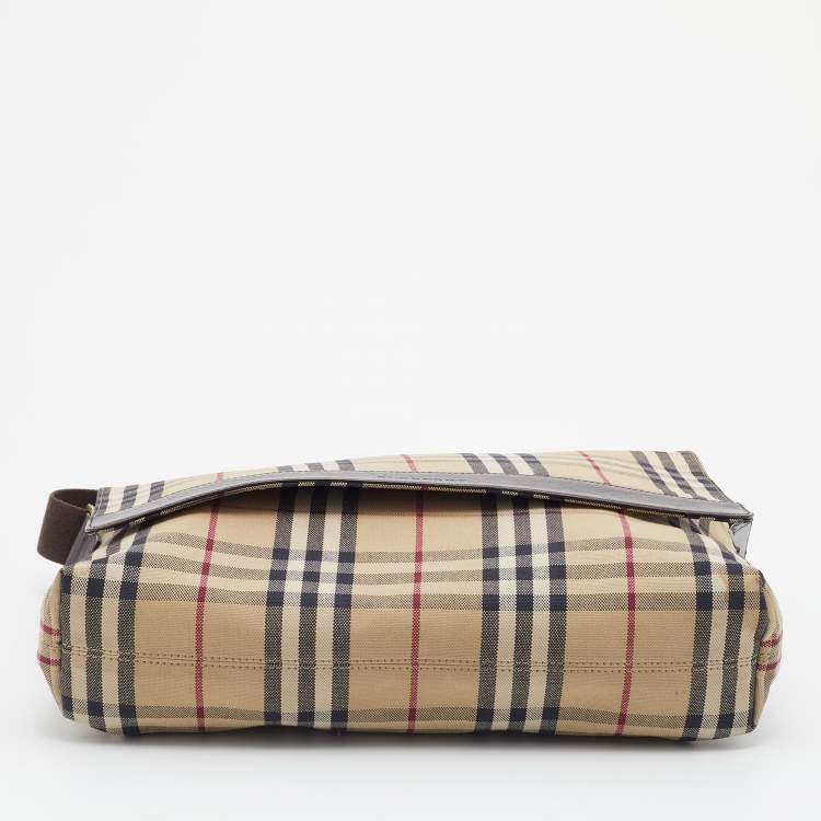 Pre Owned Burberry Beige/Black Nova Check Canvas and Leather Messenger Bag