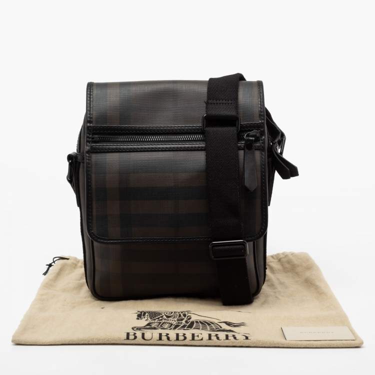 Pre Owned Burberry Brown/Black Smoked Check PVC And Canvas Flap Messenger Bag
