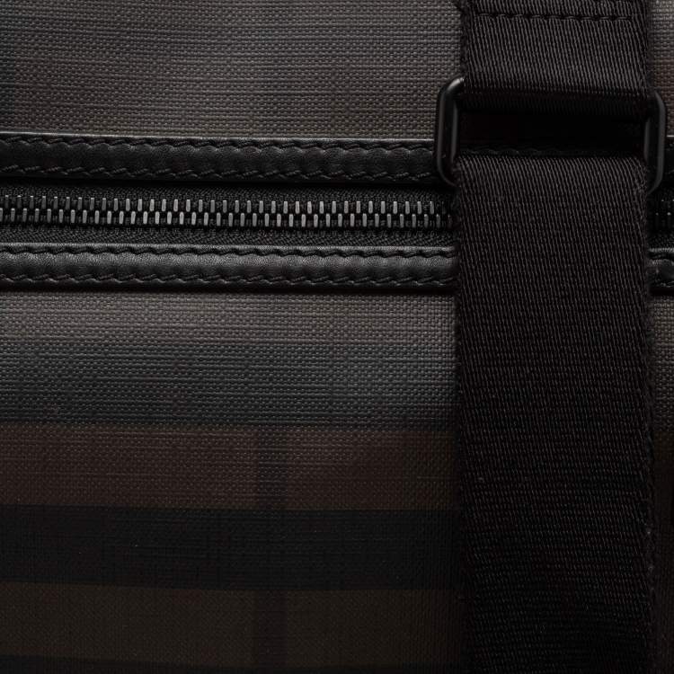 Pre Owned Burberry Brown/Black Smoked Check PVC And Canvas Flap Messenger Bag