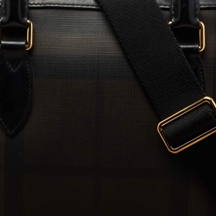 Pre Owned Burberry Brown/Black London Check Coated Canvas And Leather The Barrow Briefcase