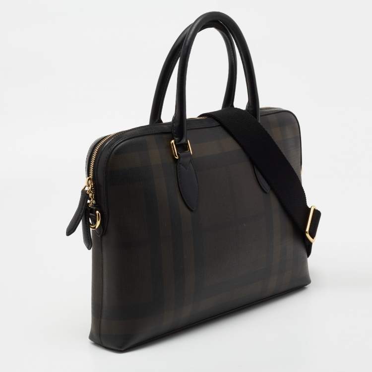 Pre Owned Burberry Brown/Black London Check Coated Canvas And Leather The Barrow Briefcase