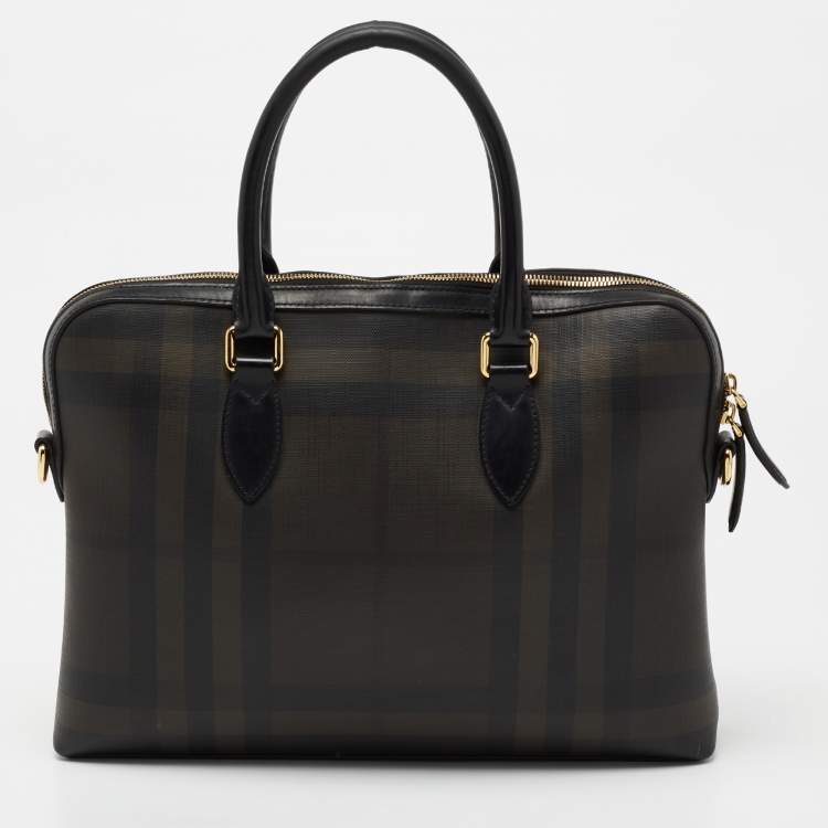 Pre Owned Burberry Brown/Black London Check Coated Canvas And Leather The Barrow Briefcase