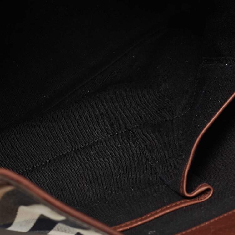 Pre Owned Burberry Beige/Brown Housecheck Canvas and Leather Messenger Bag