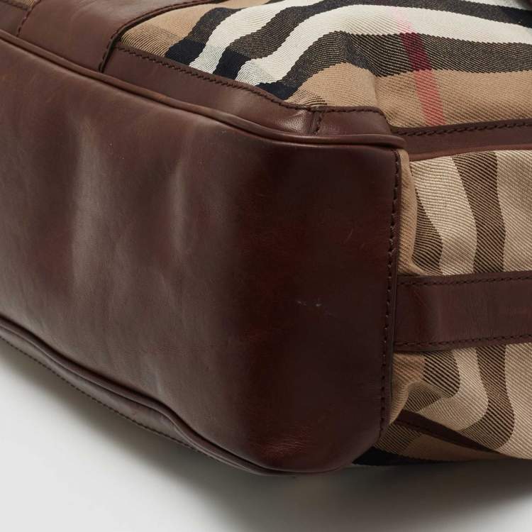 Pre Owned Burberry Beige/Brown Housecheck Canvas and Leather Messenger Bag
