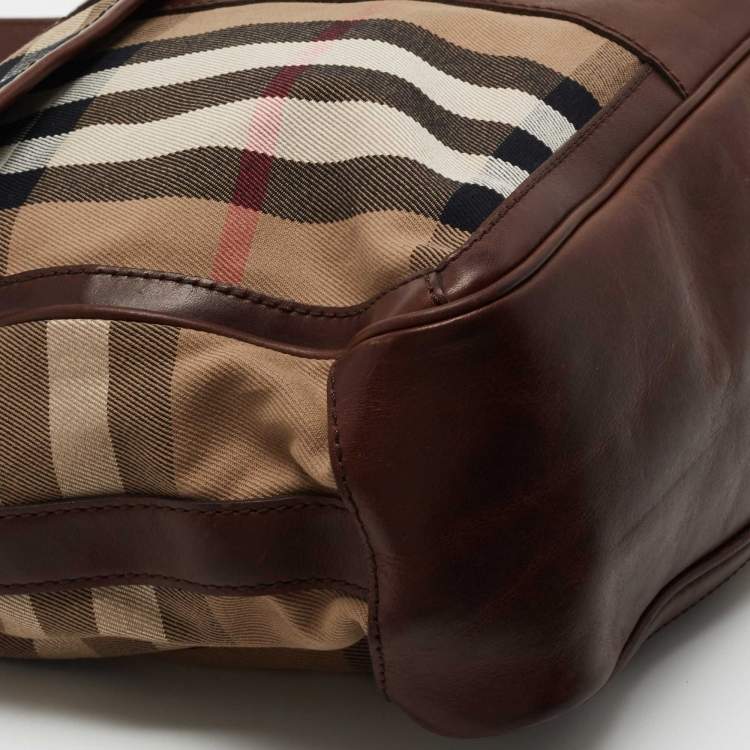 Pre Owned Burberry Beige/Brown Housecheck Canvas and Leather Messenger Bag