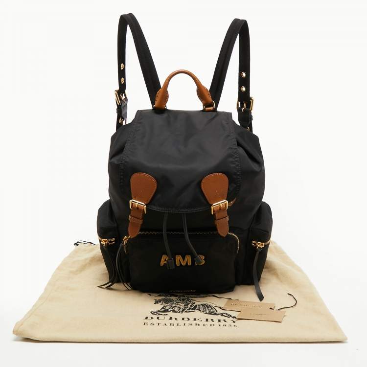 Pre Owned Burberry Black Nylon Rucksuck Backpack w/AMB Embroidered