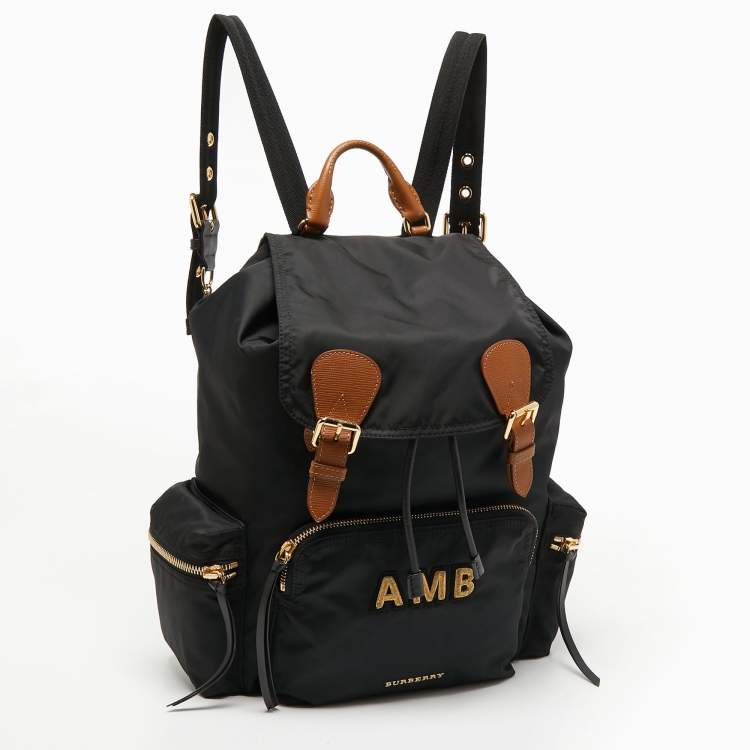 Pre Owned Burberry Black Nylon Rucksuck Backpack w/AMB Embroidered