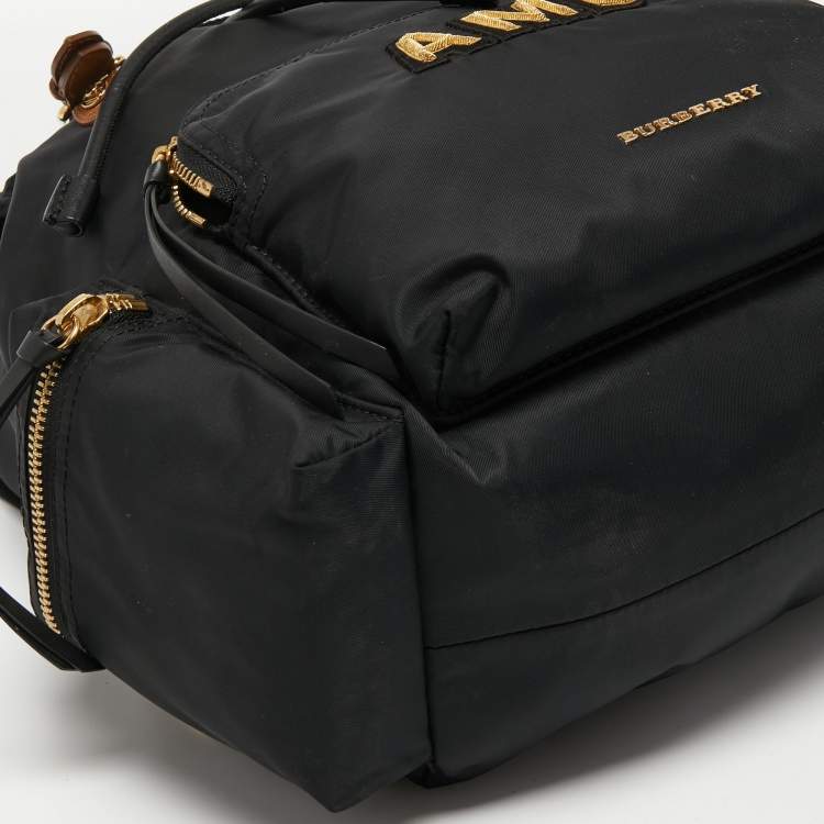 Pre Owned Burberry Black Nylon Rucksuck Backpack w/AMB Embroidered