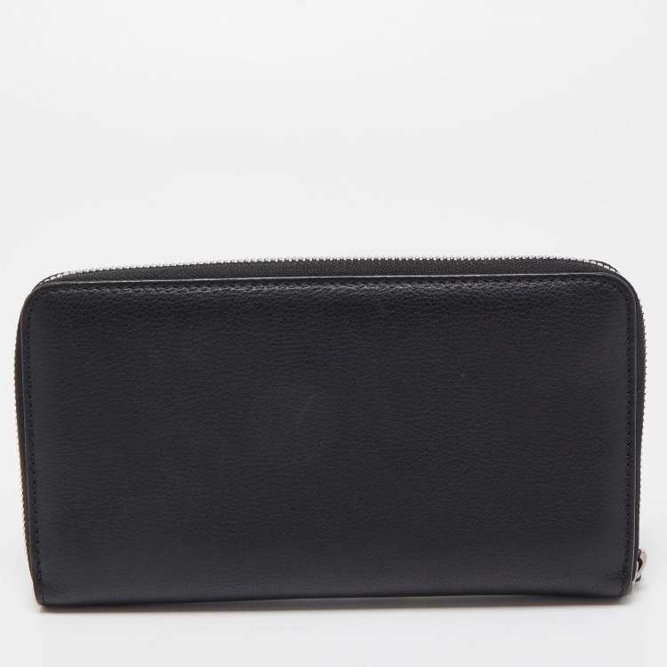 Pre Owned Burberry Black Leather Embossed Crest Zip Around Wallet