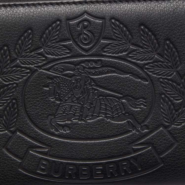 Pre Owned Burberry Black Leather Embossed Crest Zip Around Wallet