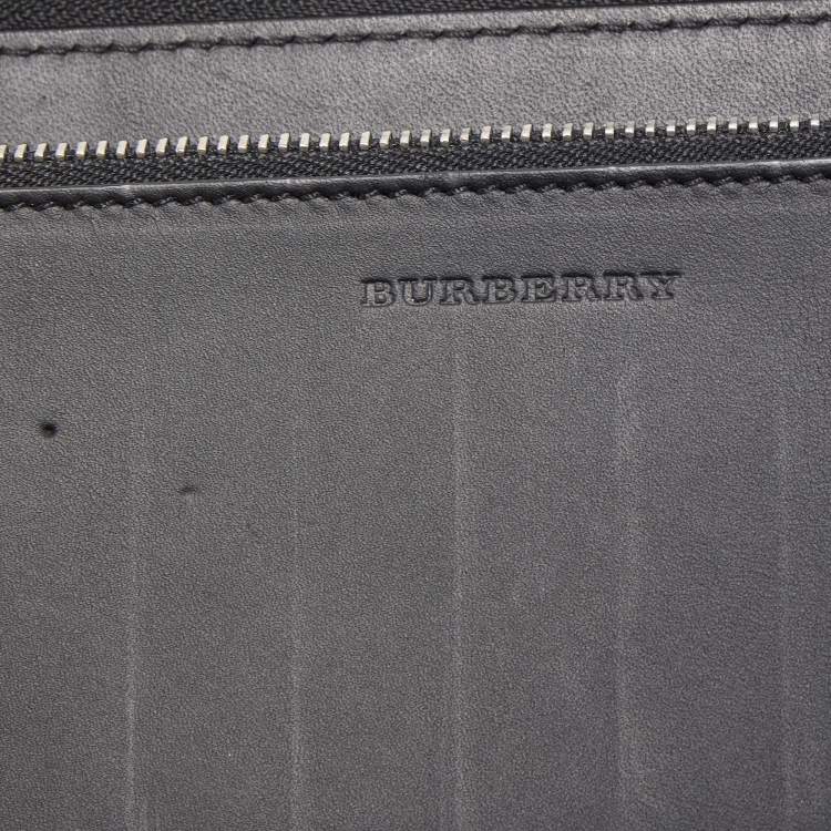 Pre Owned Burberry Black Leather Embossed Crest Zip Around Wallet