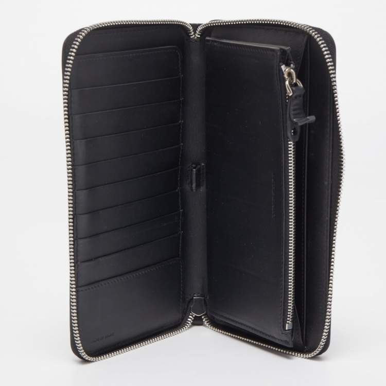 Pre Owned Burberry Black Leather Embossed Crest Zip Around Wallet