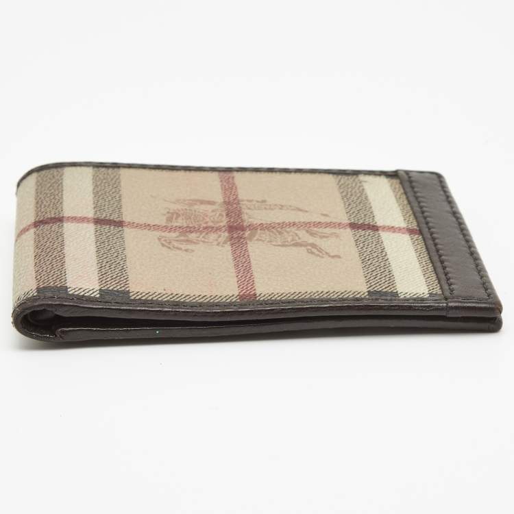 Pre Owned Burberry Beige/Brown Haymarket Check Coated Canvas and Leather Bifold Wallet