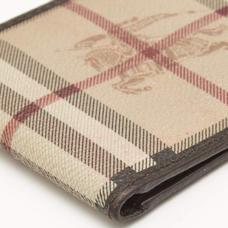 Pre Owned Burberry Beige/Brown Haymarket Check Coated Canvas and Leather Bifold Wallet