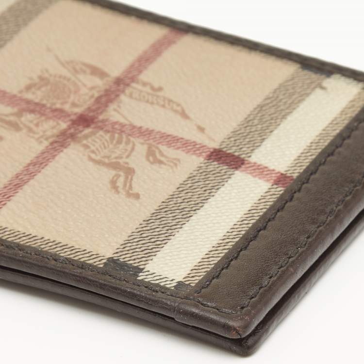 Pre Owned Burberry Beige/Brown Haymarket Check Coated Canvas and Leather Bifold Wallet