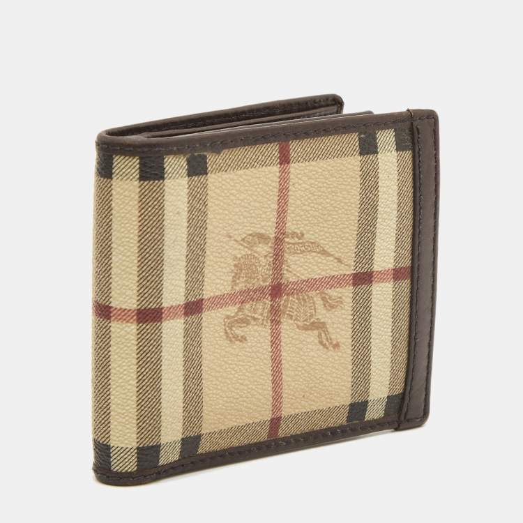 Pre Owned Burberry Beige/Brown Haymarket PVC and Leather Bifold Wallet
