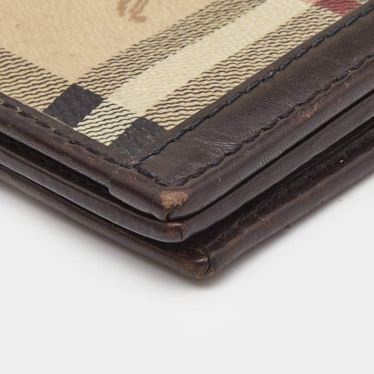 Pre Owned Burberry Beige/Brown Haymarket PVC and Leather Bifold Wallet