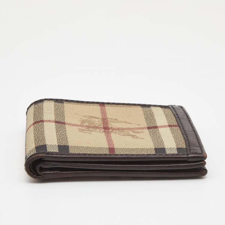 Pre Owned Burberry Beige/Brown Haymarket PVC and Leather Bifold Wallet
