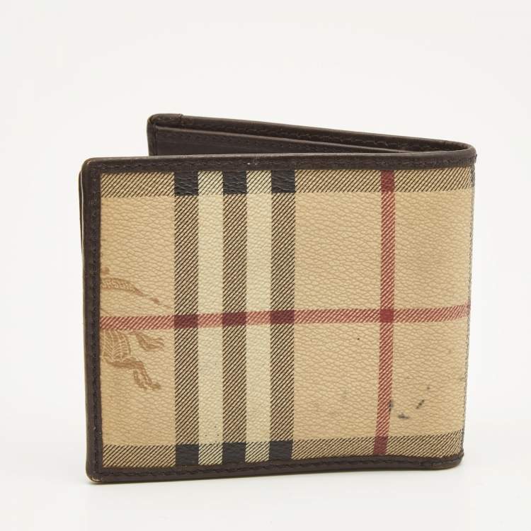 Pre Owned Burberry Beige/Brown Haymarket PVC and Leather Bifold Wallet