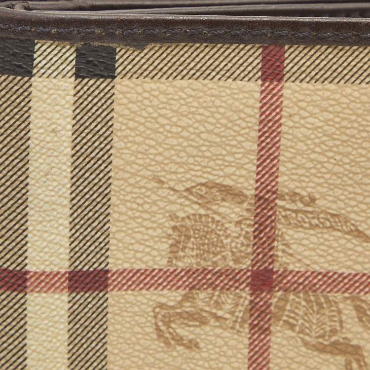 Pre Owned Burberry Beige/Brown Haymarket PVC and Leather Bifold Wallet
