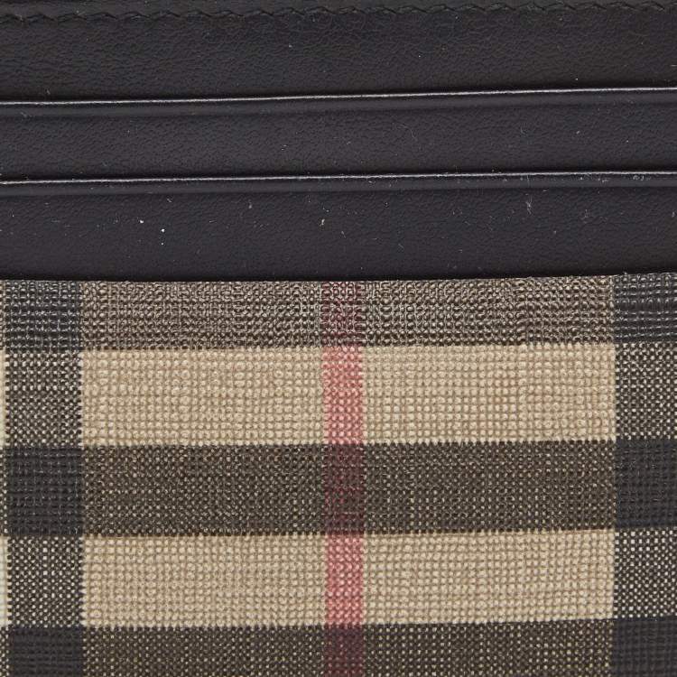 Pre Owned Burberry Black/Beige House Check Coated Canvas and Leather Money Clip Card Holder