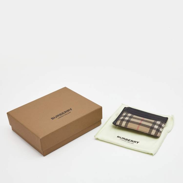 Pre Owned Burberry Black/Beige House Check Coated Canvas and Leather Money Clip Card Holder