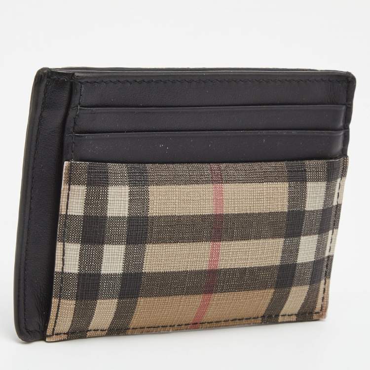 Pre Owned Burberry Black/Beige House Check Coated Canvas and Leather Money Clip Card Holder