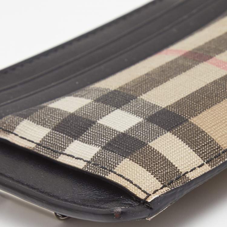 Pre Owned Burberry Black/Beige House Check Coated Canvas and Leather Money Clip Card Holder