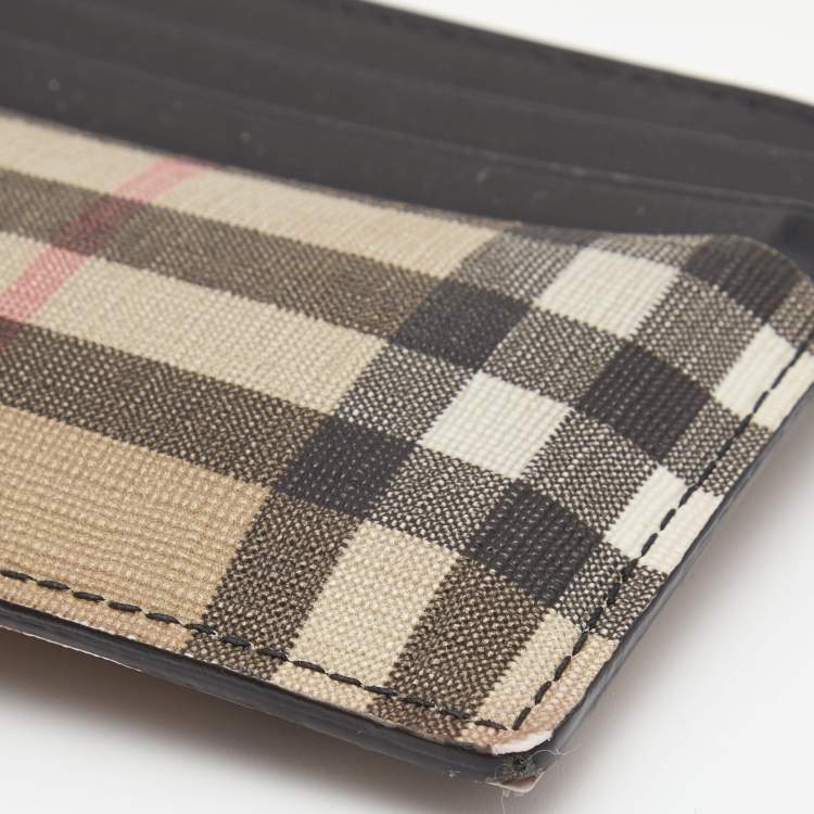 Pre Owned Burberry Black/Beige House Check Coated Canvas and Leather Money Clip Card Holder
