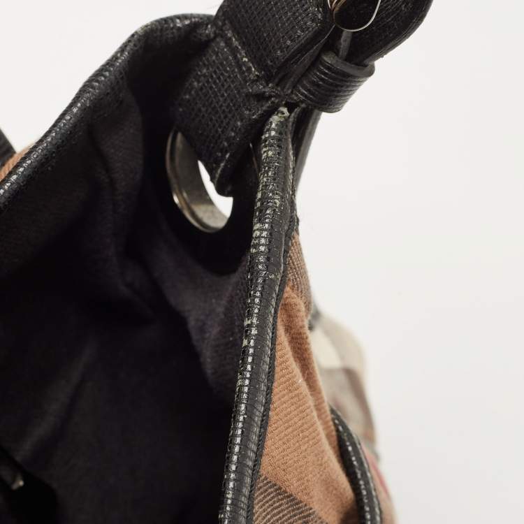 Pre Owned Burberry Black/Beige Haymarket Fabric and Leather Messenger Bag