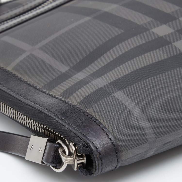 Pre Owned Burberry Grey/Black  London Check Coated Canvas and Leather Documents Portfolio Case