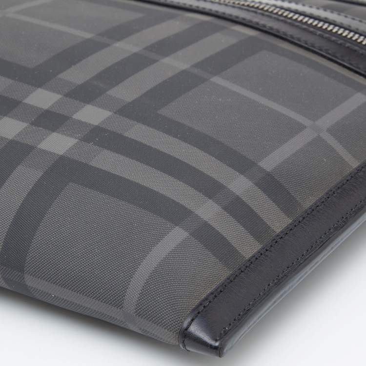 Pre Owned Burberry Grey/Black  London Check Coated Canvas and Leather Documents Portfolio Case