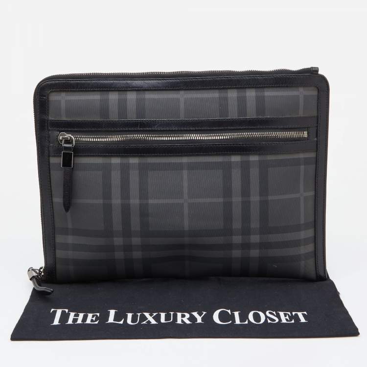 Pre Owned Burberry Grey/Black  London Check Coated Canvas and Leather Documents Portfolio Case